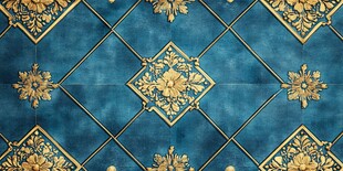 蓝底金纹复古瓷砖图案