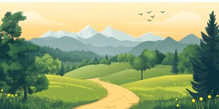 田园山间小道风景图