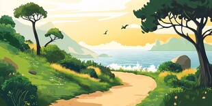 山间小径通向碧海蓝天