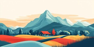 秋日山间小屋田园美景