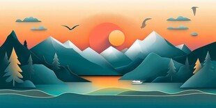 黄昏下的山水静谧风光