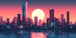 梦幻都市日落天际线景观