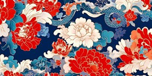 中式繁花祥龙锦纹图案