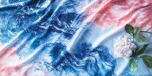 蓝粉渐变布料上的素雅花朵