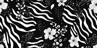 黑白花卉斑马纹图案设计