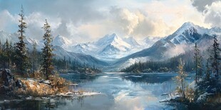 宁静湖畔雪山森林美景