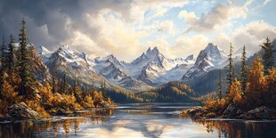 秋日山水间的静谧湖景