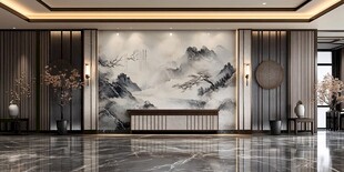 中式大堂山水壁画装饰设计