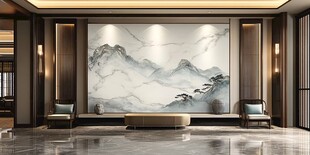 中式客厅水墨山水背景墙