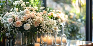 浪漫花束与烛光装点场景