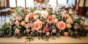 浪漫粉白花卉桌饰布置