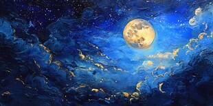 梦幻月夜星空云海景象