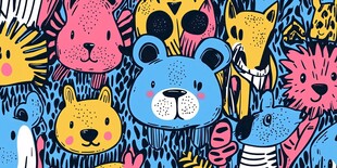 可爱多彩动物图案插画