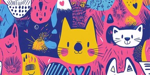 多彩猫咪卡通图案背景