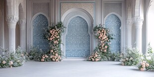 梦幻蓝白花卉婚礼布置场景