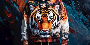 个性老虎图案连帽卫衣