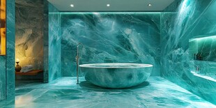 梦幻蓝绿色系奢华浴缸空间