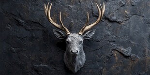 鹿头标本装饰于岩石背景