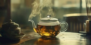 热气腾腾的玻璃茶壶