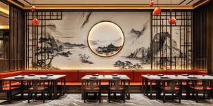 中式典雅餐厅室内景观