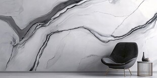 简约大理石墙配黑色座椅