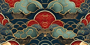 中式古典云纹海浪图案