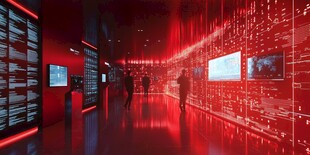 科技展厅 红色光影下的未来感