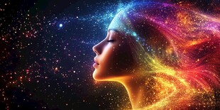 梦幻星空与女性侧脸之美