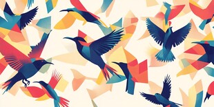 彩色飞鸟的灵动抽象画面