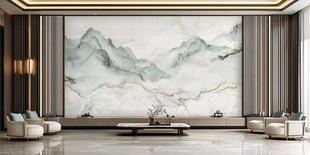 新中式客厅山水壁画背景墙