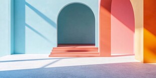 梦幻彩色拱门与台阶空间