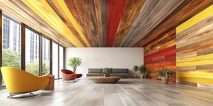 多彩木质墙面的现代客厅