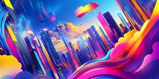 梦幻绚丽的未来都市景观