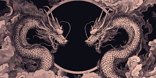 双龙对峙云间图