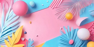 梦幻多彩几何植物装饰场景