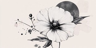 水墨风花卉与月的艺术图景