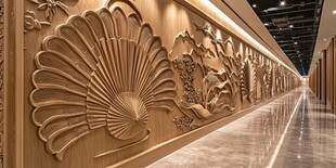 中式木雕长廊艺术墙面