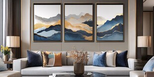 现代客厅中的山水挂画装饰