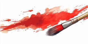 红色笔触与画笔艺术画面