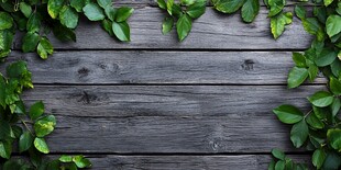 绿叶环绕的古朴木质背景