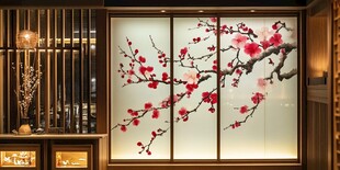 中式梅花屏风 雅致室内景