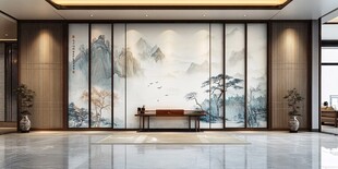 中式山水背景墙雅致空间