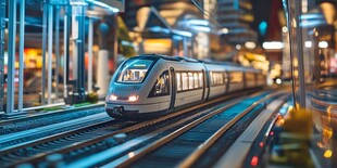 城市夜间行驶的现代化列车