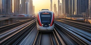 都市轻轨穿梭于摩天大楼间