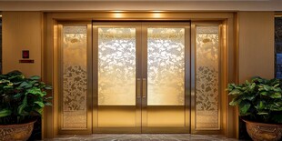 豪华酒店金色玻璃双开门