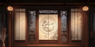 中式古风屏风与典雅灯笼