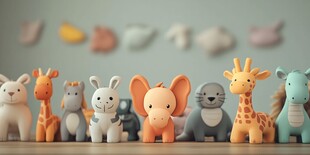 可爱动物玩偶整齐排列