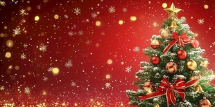 圣诞红背景下的精美圣诞树