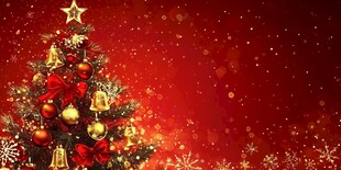 红色背景下的璀璨圣诞树