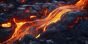 炽热熔岩流淌的壮观景象